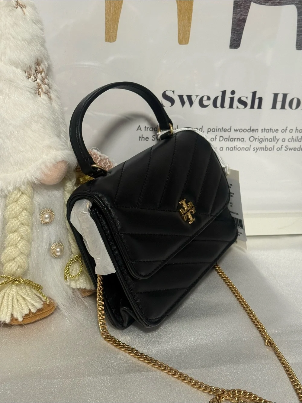 Brand new tag/Tory Burch Kira mini quilted leather tote bag, black